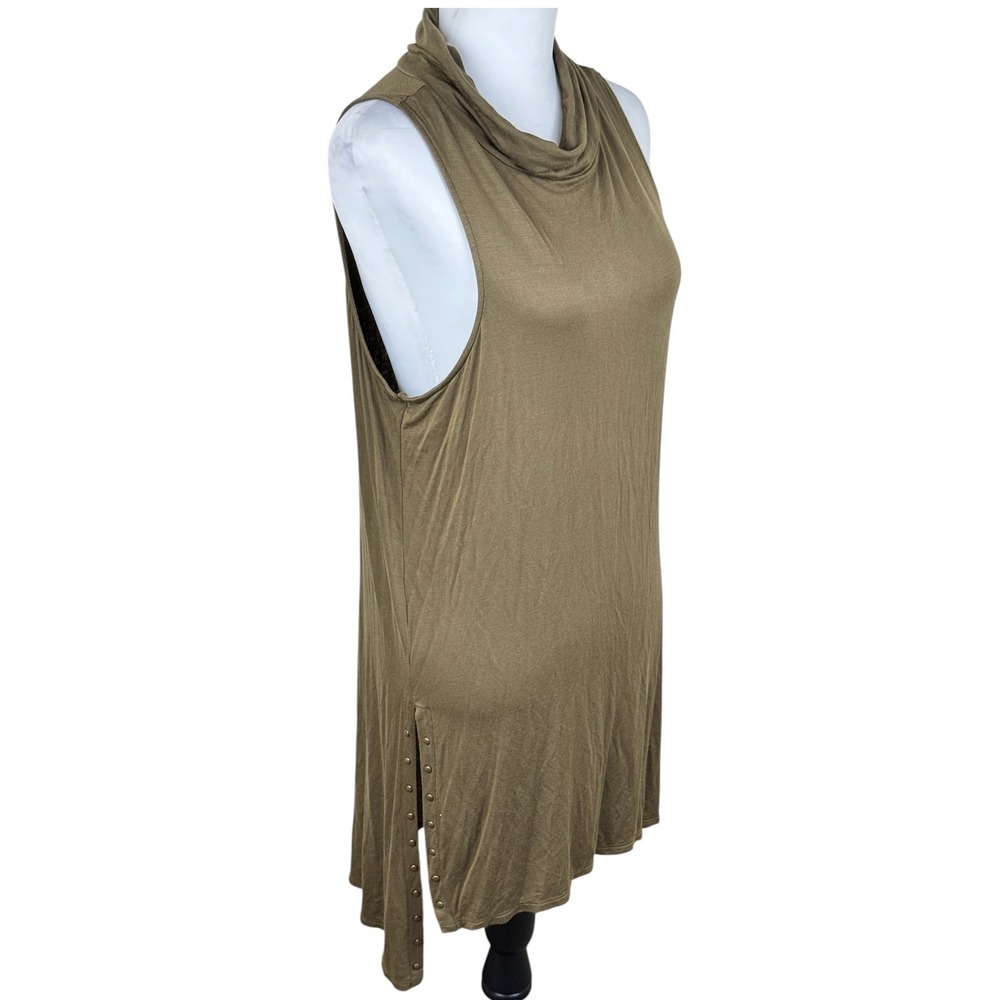 Rock & Republic Studded High Neck Sleeveless Thigh Slit Olive Green Mini Dress